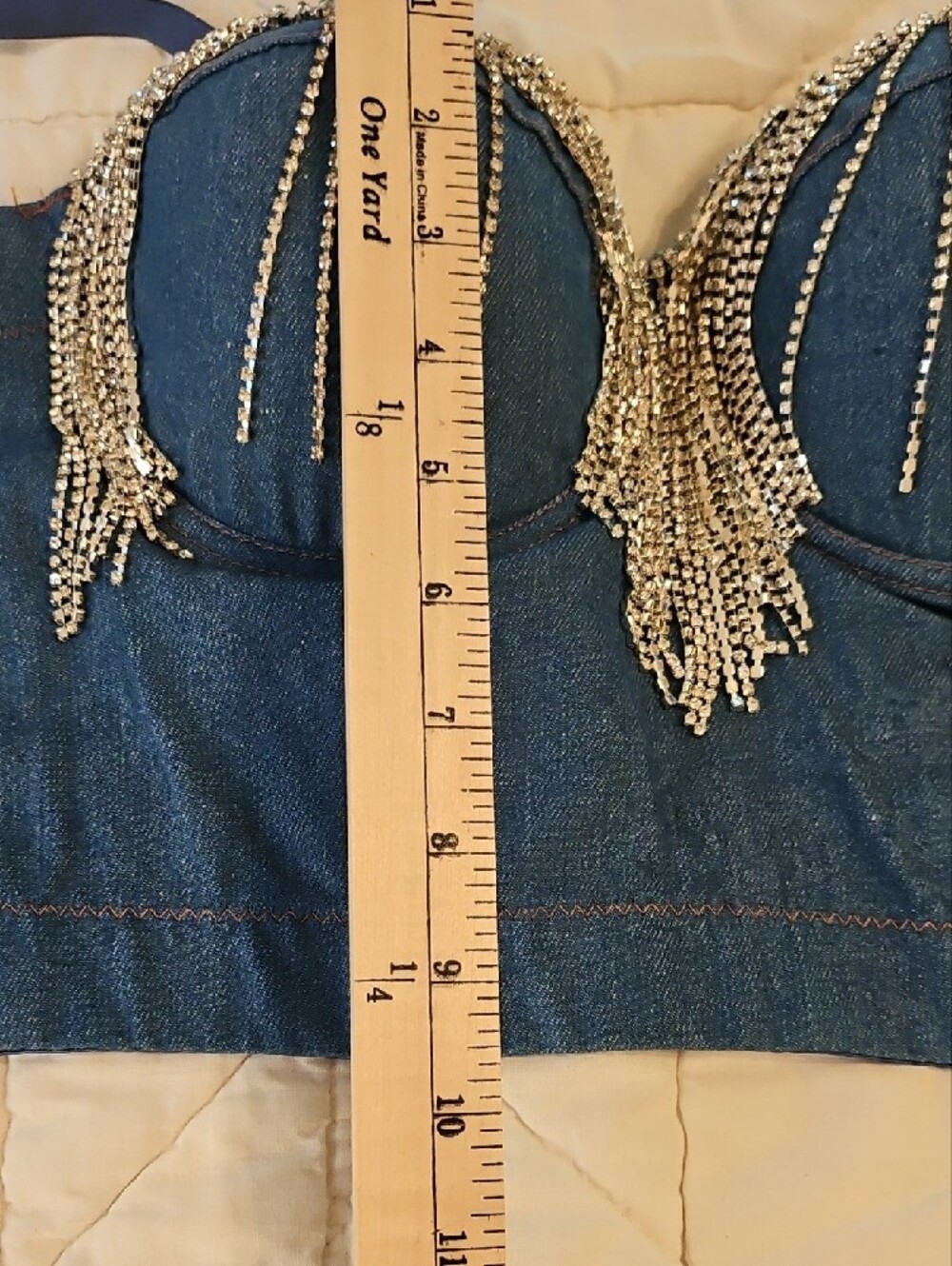 Bustier - Unbranded Denim Corset w/ Rhinestone fringe - Size M - Picture 5 of 12
